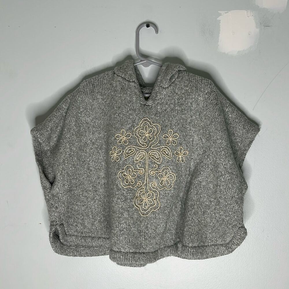 OSHKOSH Genuine Kids Gray Cotton Blend Knit Applique Hooded Poncho Size 3T